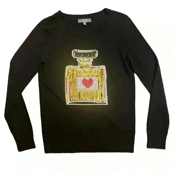 Gray by Saks 5th Avenue Sequin Perfume Bottle Sweater - Picture 1 of 7